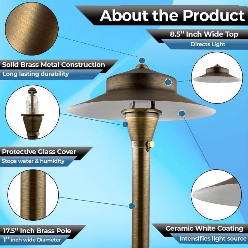 MIK Solutions LED Low Voltage Pathway Lights 120- Solid Brass Outdoor Landscape Lights for Garden Pathway & Driveway Outdoor Lighting, 12V Landscape Lighting with Ground Stake & G4 LED Bulb (1 Pack Wide Top 8-1/2") - Image 2